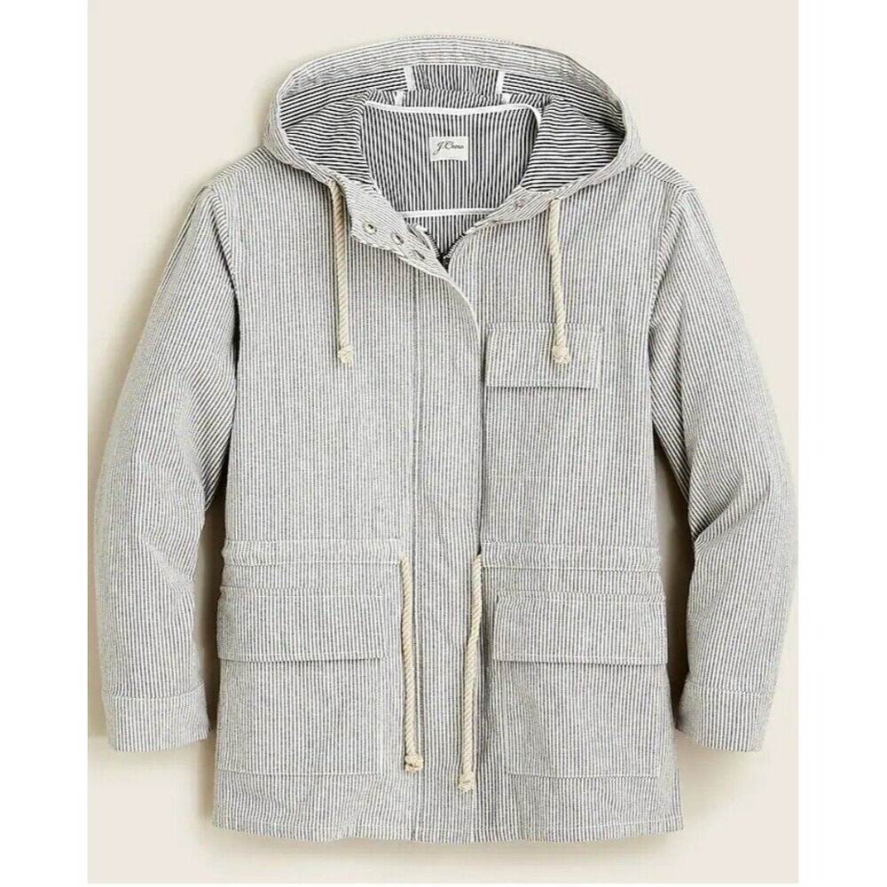 J Crew Washed Field Jacket In Railroad Stripe Zip Hoodie Size S